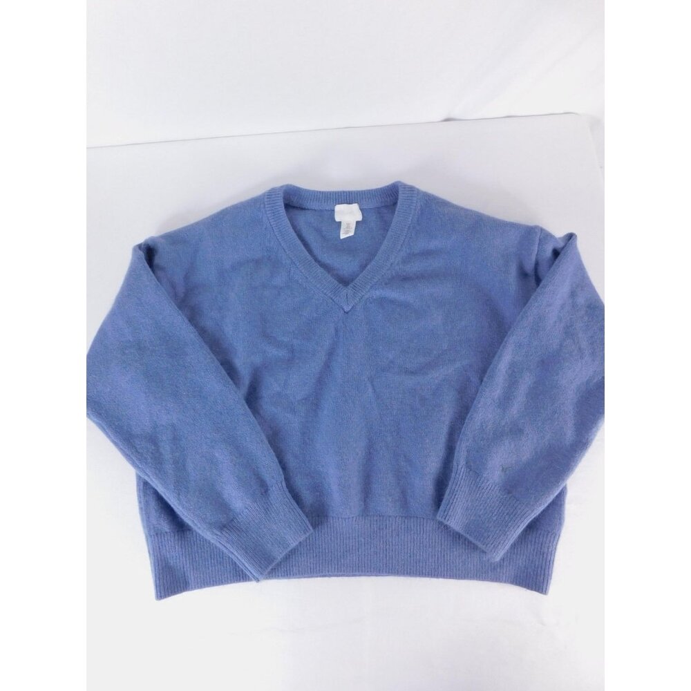 H&M Sweater Womens Large Blue V-Neck Knit Pullover Polyester Acrylic Wool